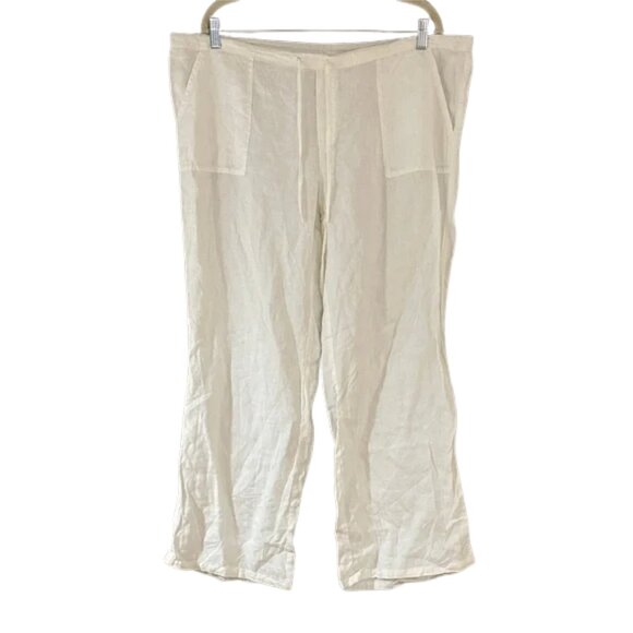 LONDONJEAN Pants - LONDONJEAN Ivory Linen Wide Leg Pants Lightweight Relaxed Fit Summer